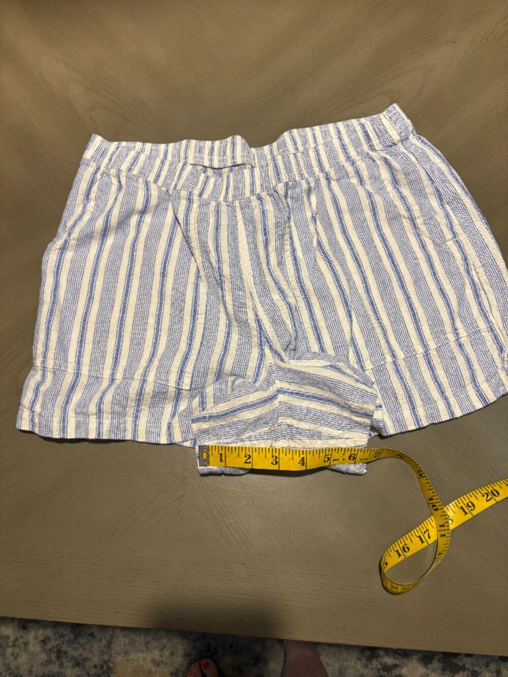Blue White Striped Shorts Elastic Waist Casual Summer Beach Vacation